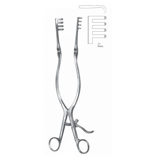 BECKMAN SELF RETAINING RETRACTOR 4X4 PRONG SHARP 31CM